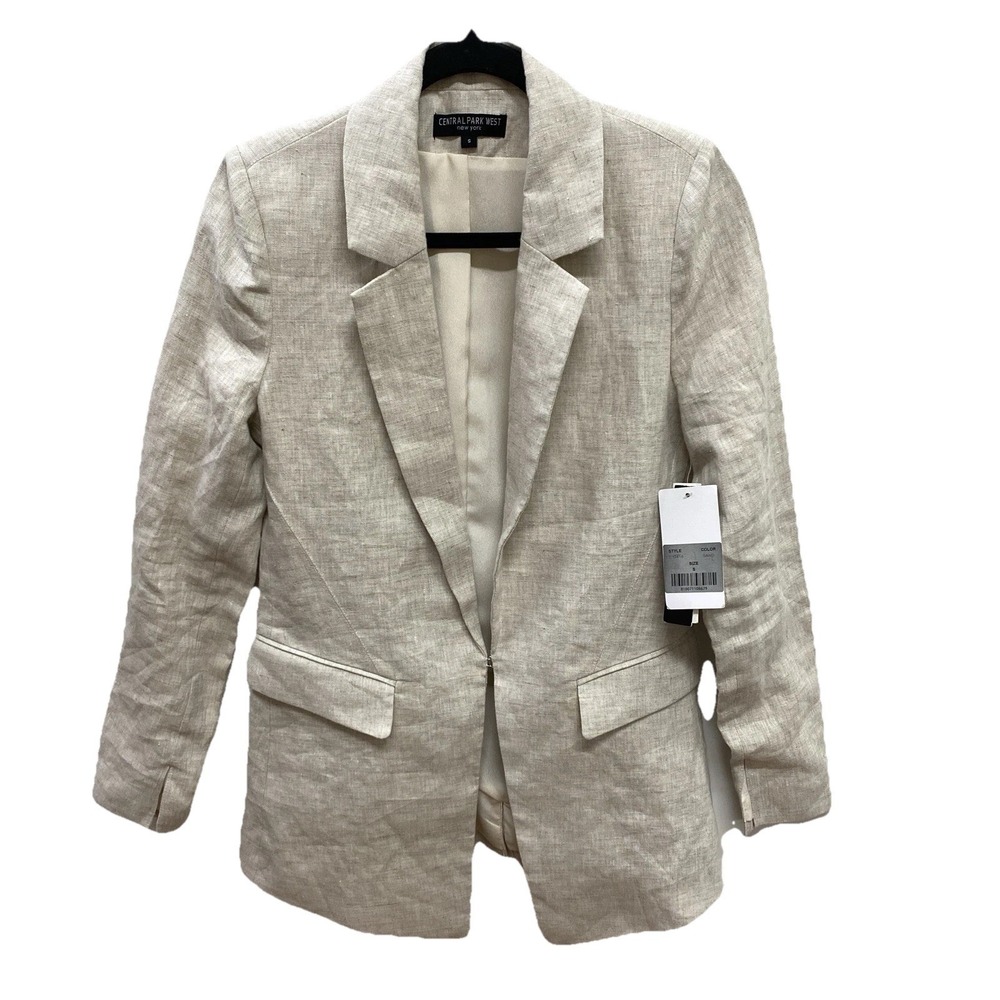 New Central Park West Women's S Small Beige 100% Linen Blazer Jacket C12416 NWT